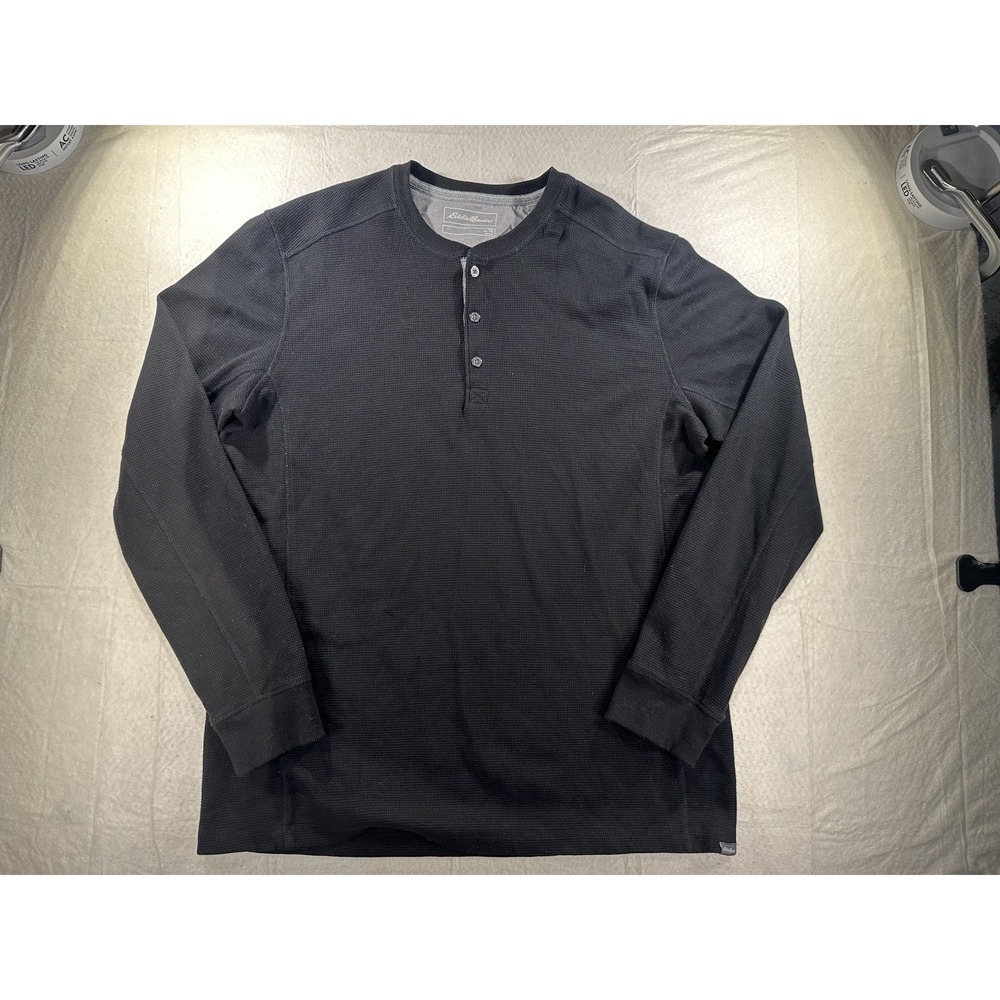 Eddie Bauer Black Thermal Waffle Knit Henley Long Sleeve Shirt Men's XXL Tall